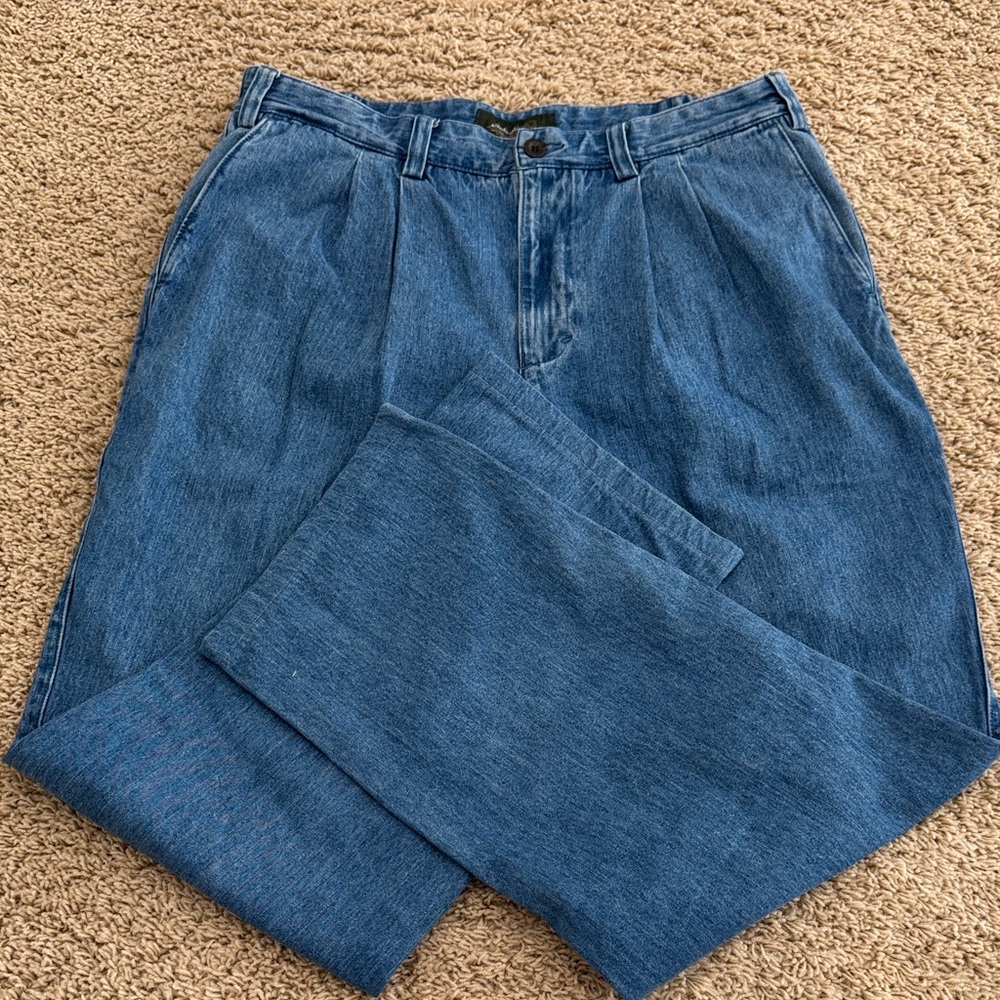 Vintage 90s Eddie Bauer Mens 100% Cotton Baggy Jeans, Elastic Sides, sz 36